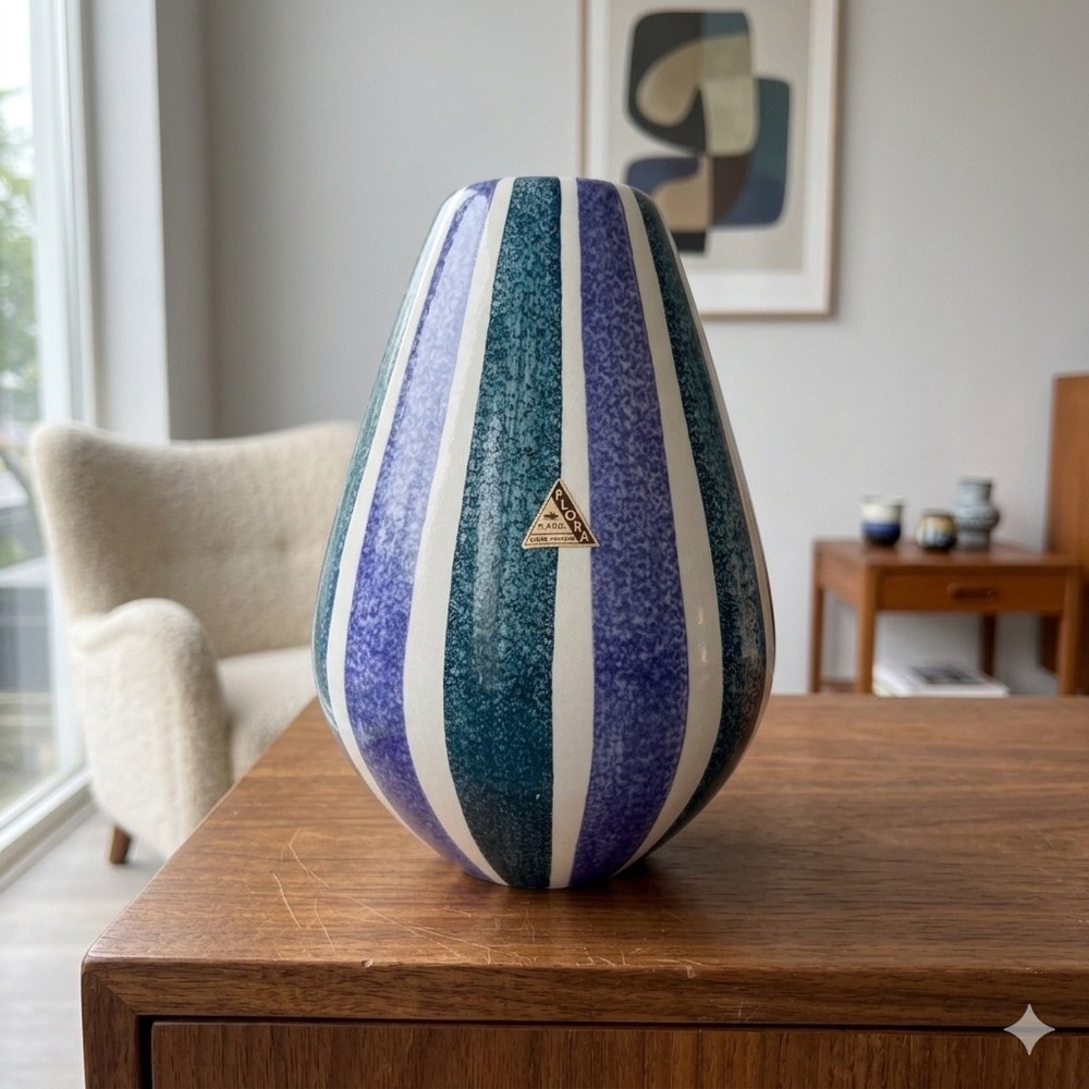 Vintage Flora Gouda Holland Zebra Pattern Stripe Ovoid Vase Mid Century Modern